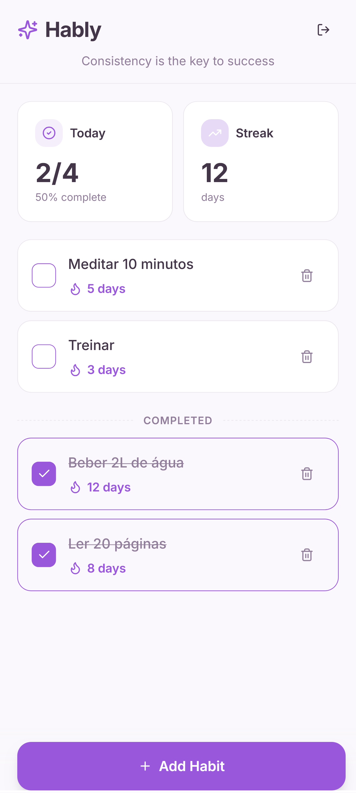 Interface do Hably